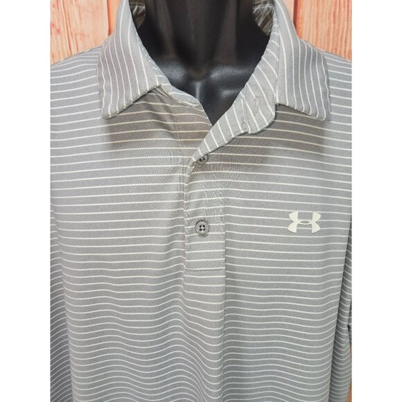 Under Armour Mens HeatGear Polo XXL Gray & White Striped Loose Fit - Picture 3 of 8